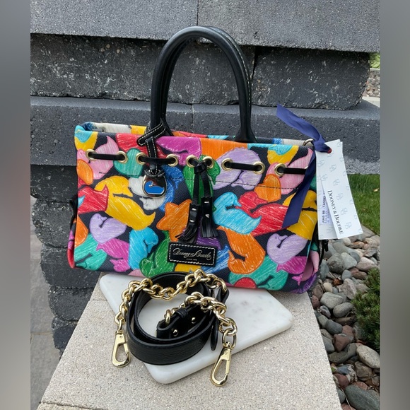 Dooney & Bourke Handbags - RARE Dooney & Bourke Black Multi-Colored Tassel Tote Jumbled Wonder Duck Y2K NWT